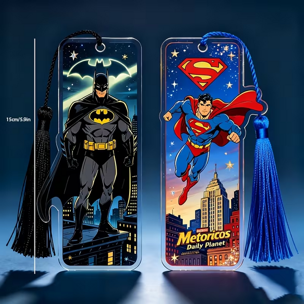DC Batman & Superman-themed Acrylic Bookmarks Set