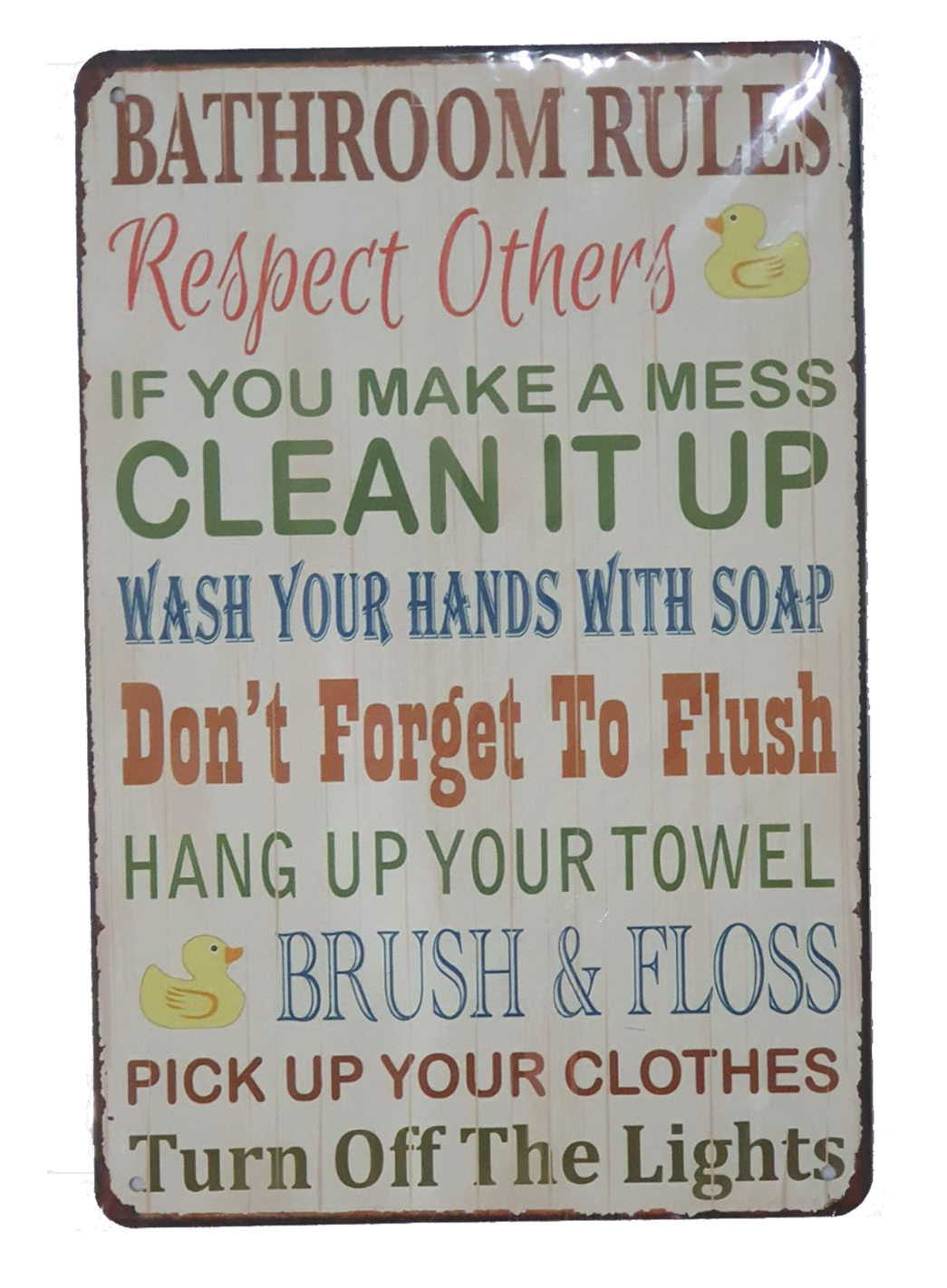 Retro Metal Sign- Bathroom Rules 2