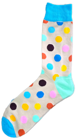 Sloth Sox- Beige/Blue Polka Dots Socks