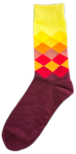 Sloth Sox- Yellow Maroon Diamond Socks