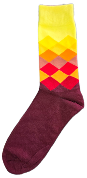 Sloth Sox- Yellow Maroon Diamond Socks