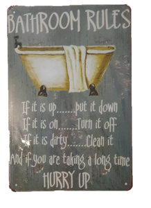 Retro Metal Sign- Bathroom Rules