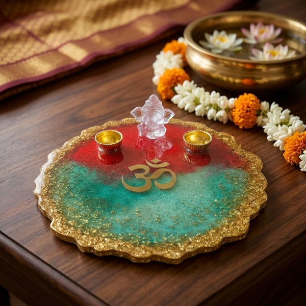 Resin Divine- Ganesha & Om (Pooja Thali) Ritual Plate