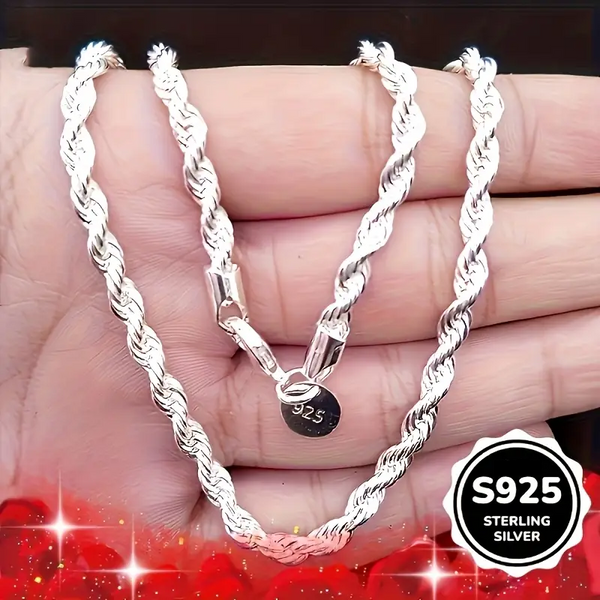 Sterling Silvery Twisted Rope Necklace and Bracelet Set