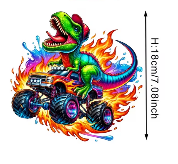 Heat Transfer Sticker - Dinosaur on Monster Truck