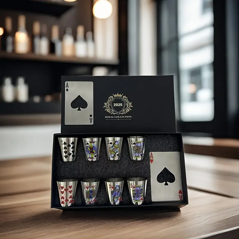 Poker Design Stainless Steel Shot Glasses Gift Set