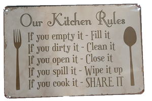 Retro Metal Sign- My Kitchen Rules