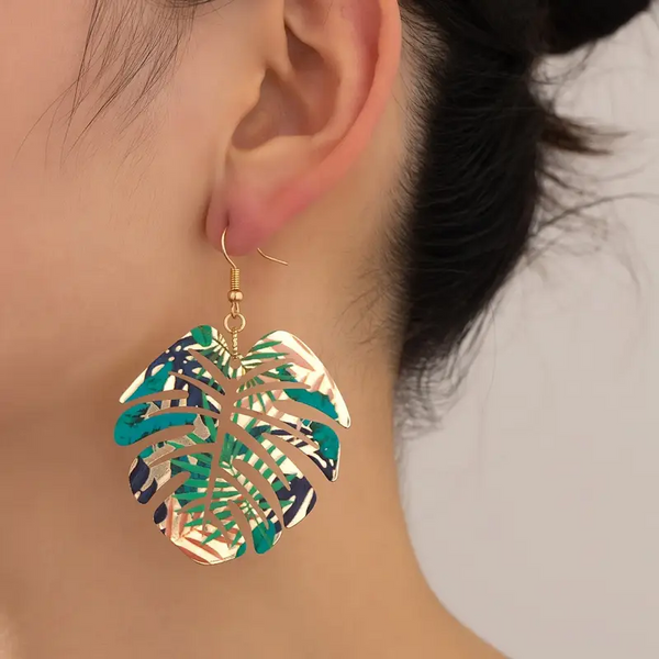 Tropical Leaf Dangle Earrings