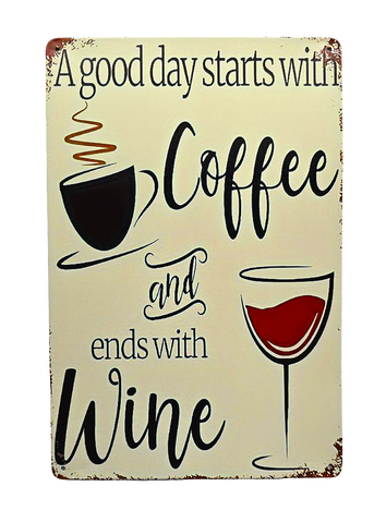 Retro Metal Sign- Coffee & Wine