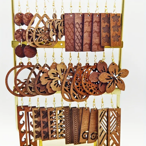 Island Style Wooden Earrings Assorted ( 2 pairs)