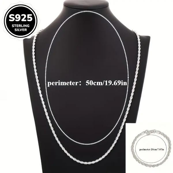 Sterling Silvery Twisted Rope Necklace and Bracelet Set