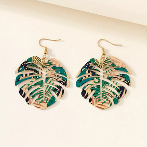 Tropical Leaf Dangle Earrings