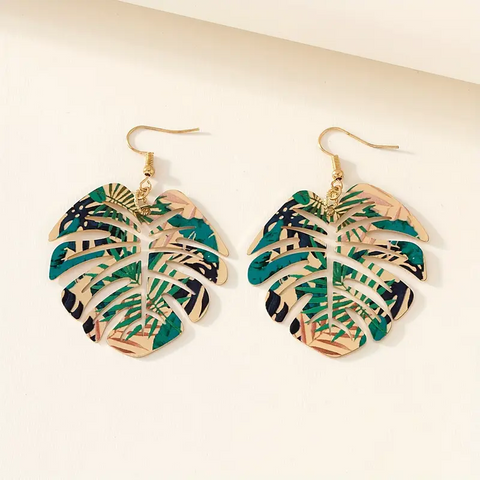 Tropical Leaf Dangle Earrings