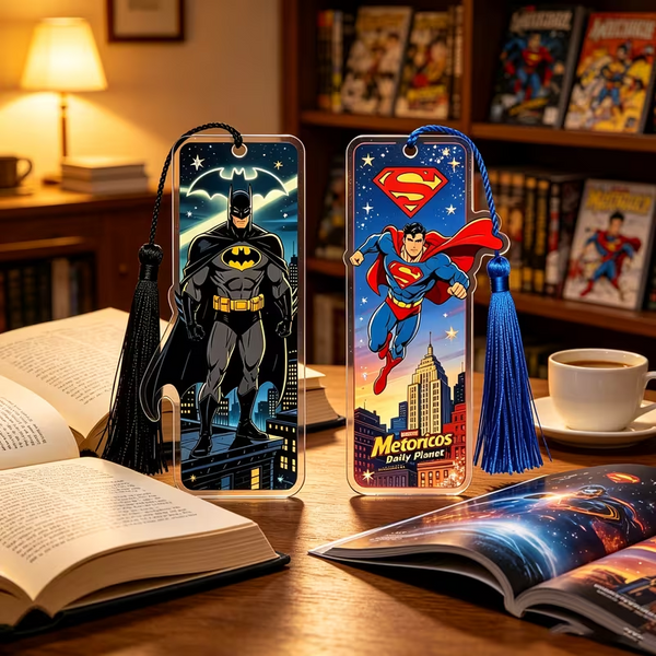 DC Batman & Superman-themed Acrylic Bookmarks Set