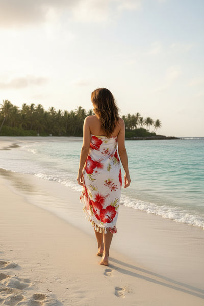 Red White Sarong with Frills