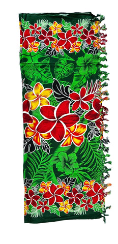 Green Frangipani Sarong with Frills