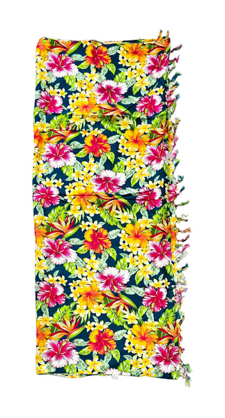 Turquoise Hibiscus Sarong with Frills