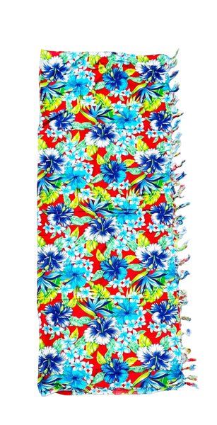 Red Blue Hibiscus Sarong with Frills