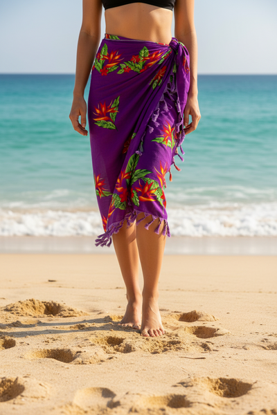 Purple Flower Sarong with Frills