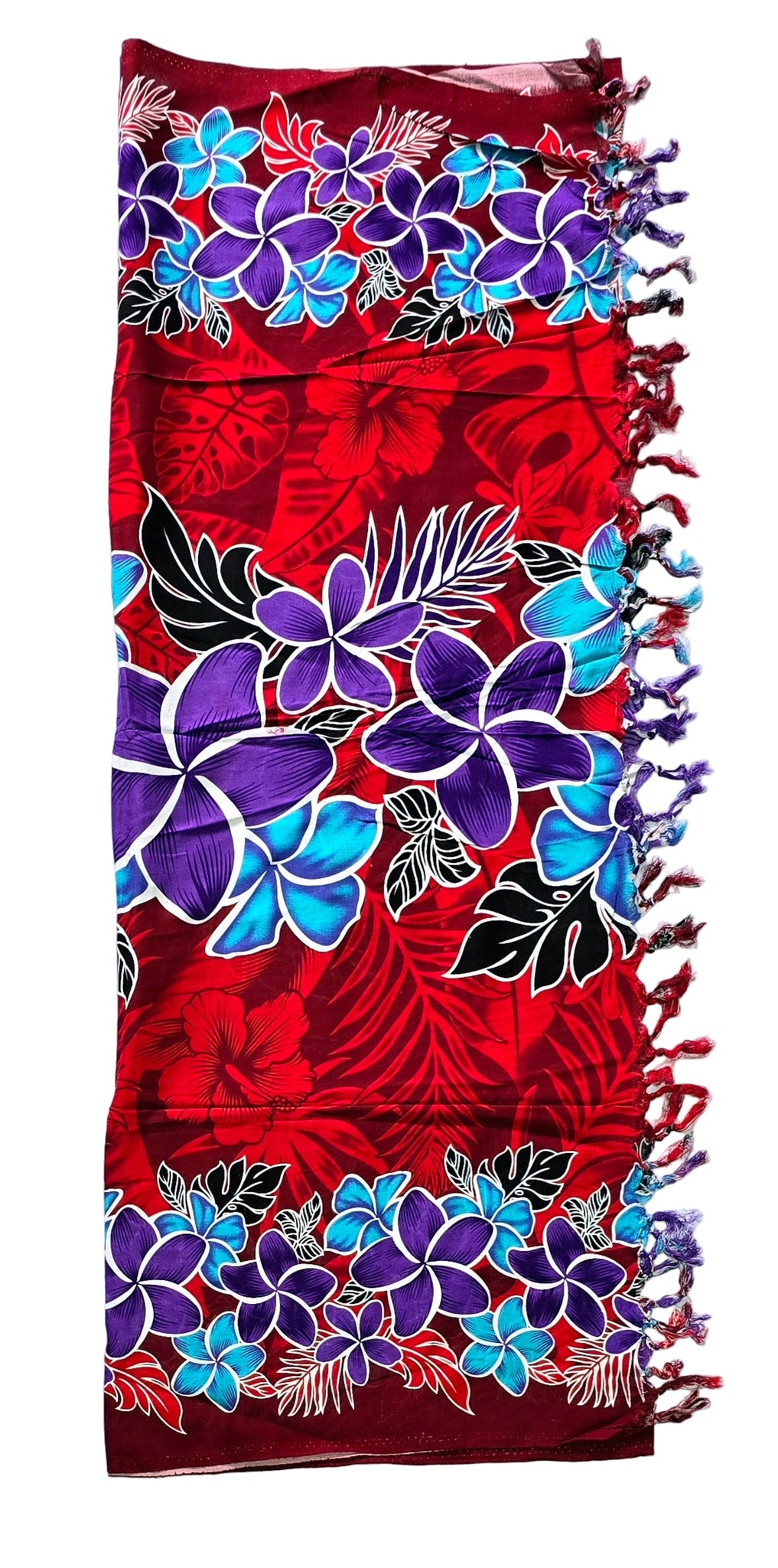Red Frangipani Sarong with Frills