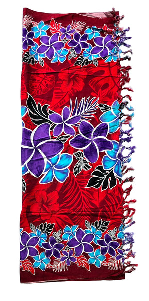 Red Frangipani Sarong with Frills