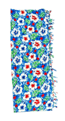 Hibiscus Blue Sarong with Frills