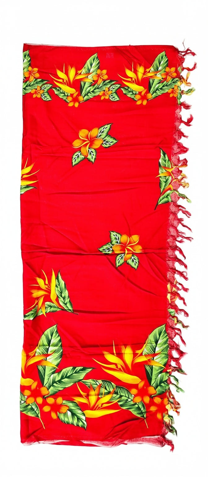 Red Flower Sarong with Frills