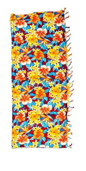 Maroon Hibiscus Sarong with Frills