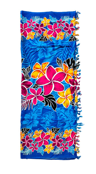 Blue Frangipani Sarong with Frills