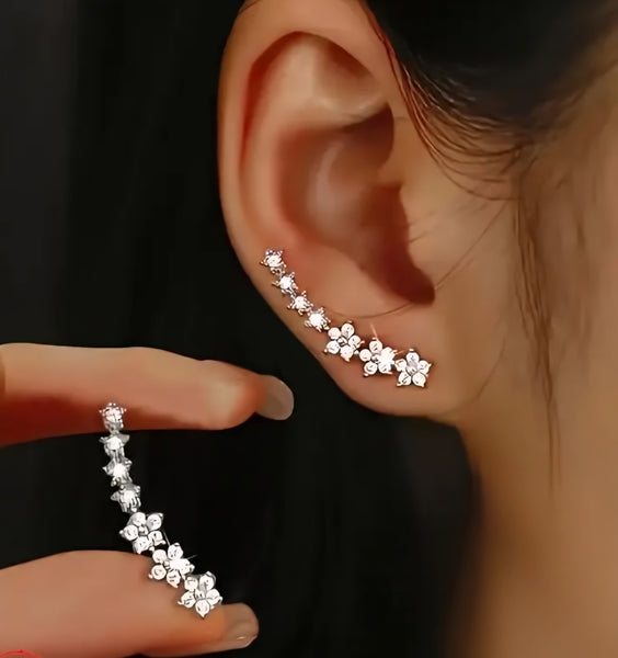 Sterling Silver Zirconia Seven Flowers  Earrings