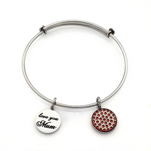 Stainless Steel Silver Disc Bangle- Love You Mum