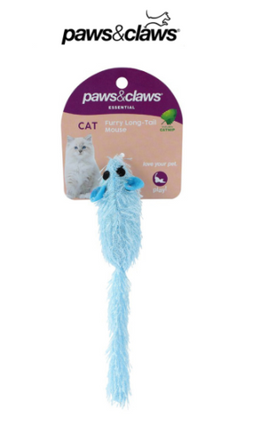 Paws & Claws -Furry Longtail Catnip Mouse Toy -17cm Blue