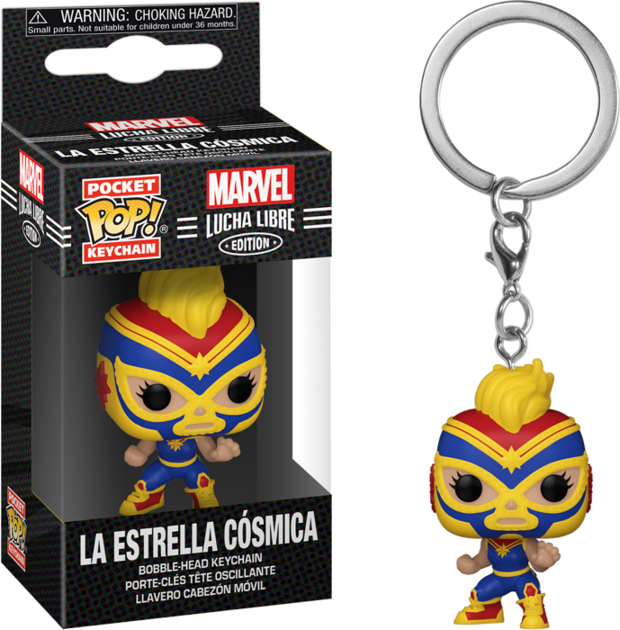 Funko Pocket Pop Marvel:( Lucha Libre Edition)- La Estrella Cósmica Captain Marvel  Vinyl Keychain