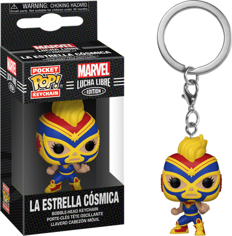 Funko Pocket Pop Marvel:( Lucha Libre Edition)- La Estrella Cósmica Captain Marvel  Vinyl Keychain