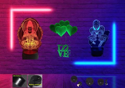 LED 3D Lamp Assorted (7 led touch)